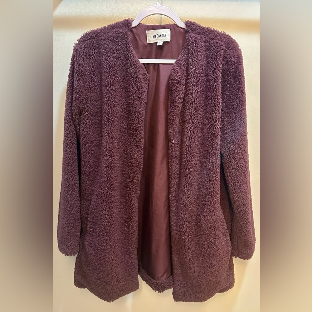 BB Dakota Sherpa Fur Teddy Coat Jacket Burgundy/Wine Size S